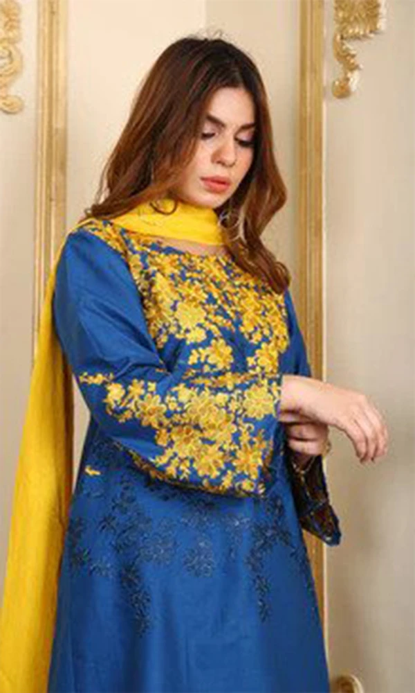 Phulkari- 2PC Lawn Front Embroidered Shirt With Dyed Duppata price in Pakistan