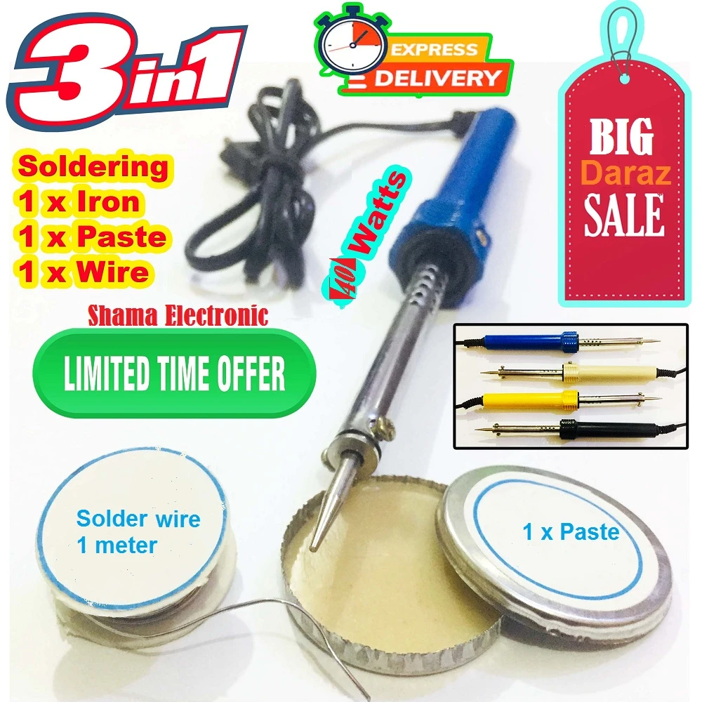 Soldering Iron Kit 3 in 1 Kavia set Welding Tip Kaviya for Electric Circuits Wire Joints with Soldering Paste & Soldering solder Best Quality Cheap Soldering Iron buy in Pakistan price in Pakistan