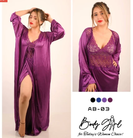 Body Girl 2-Pieces Long Camisole & Gown For Girls & Women – Black price in Pakistan