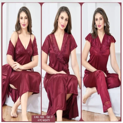 Tee Dot 4-pieces Bridal Nightwear For Girls & Women – Maroon price in Pakistan
