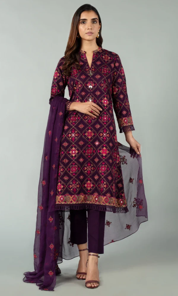 Bareeze-3PC Sequence Embroidered Shirt With Embroidered (D) price in Pakistan