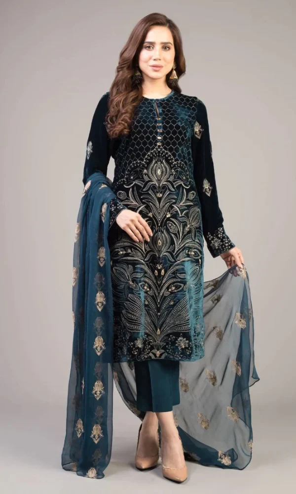 Bareeze-3PC Lawn Full Heavy Embroidered Shirt With Embroidered Bamber Chiphon price in Pakistan