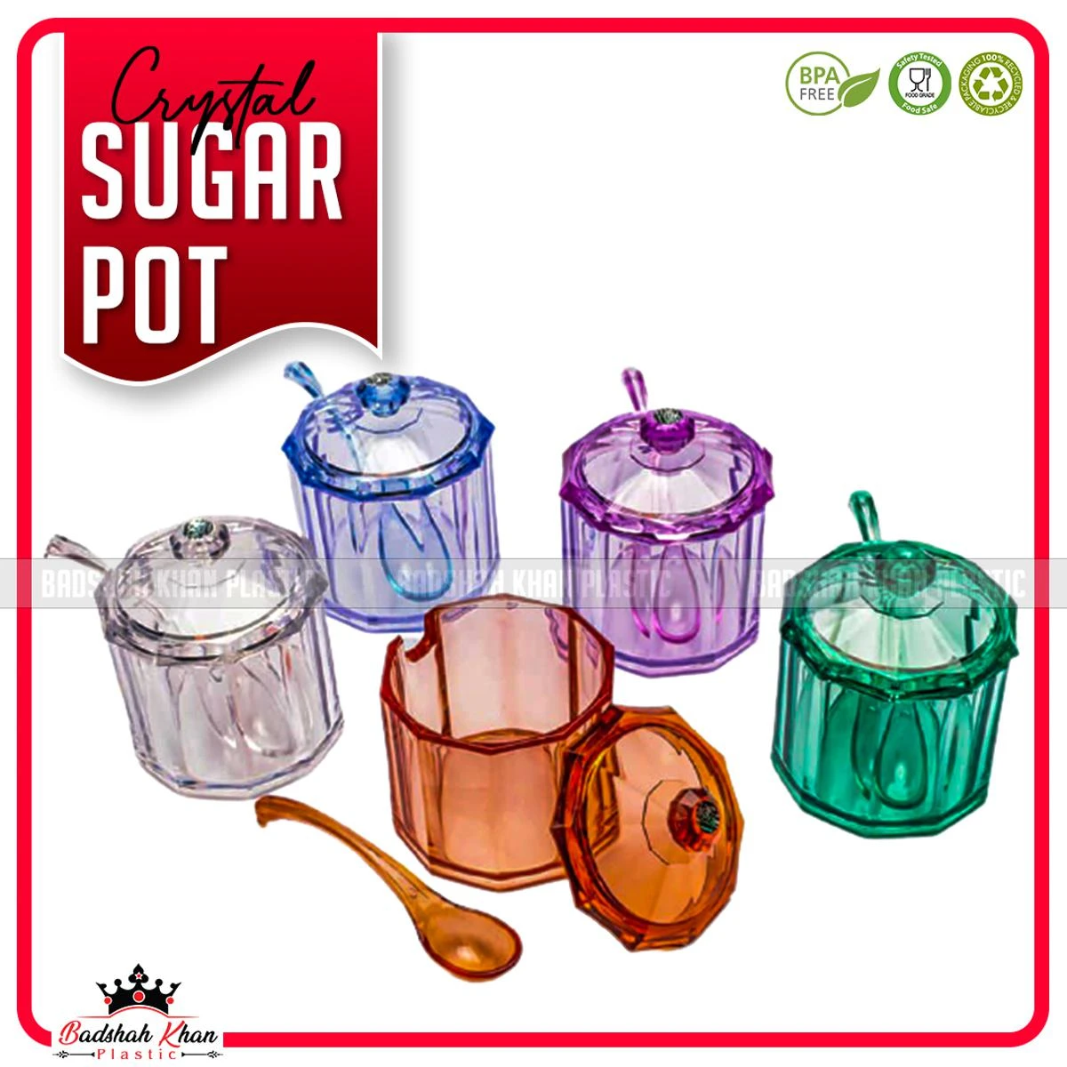 Clear Crystal Sugar Pot & Spoon – Premium Quality Diamond Crystal Sugar Pot With Spoon For Daily Use – BPA Free Environment Friendly Crystal Sugar Pot price in Pakistan