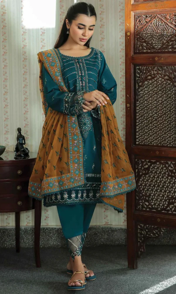 Qalamkar-3PC Linen Embroidered Shirt (D) price in Pakistan