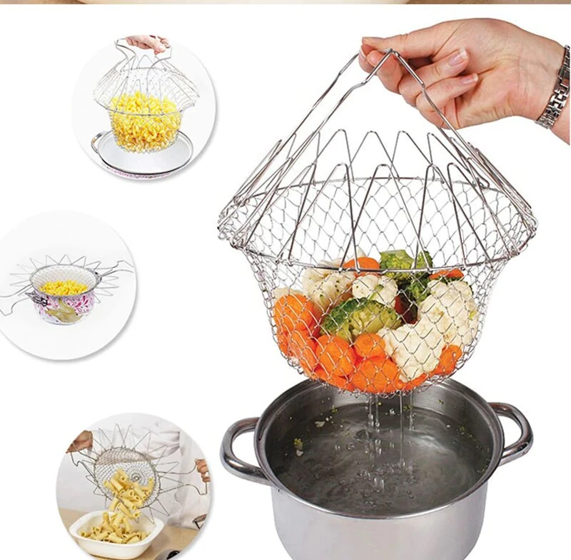 Chef Basket Ideal For kitchen, Foldable Steam Rinse Strain Fry Chef Basket Strainer Net Kitchen Cooking Tool, 1 Piece price in Pakistan