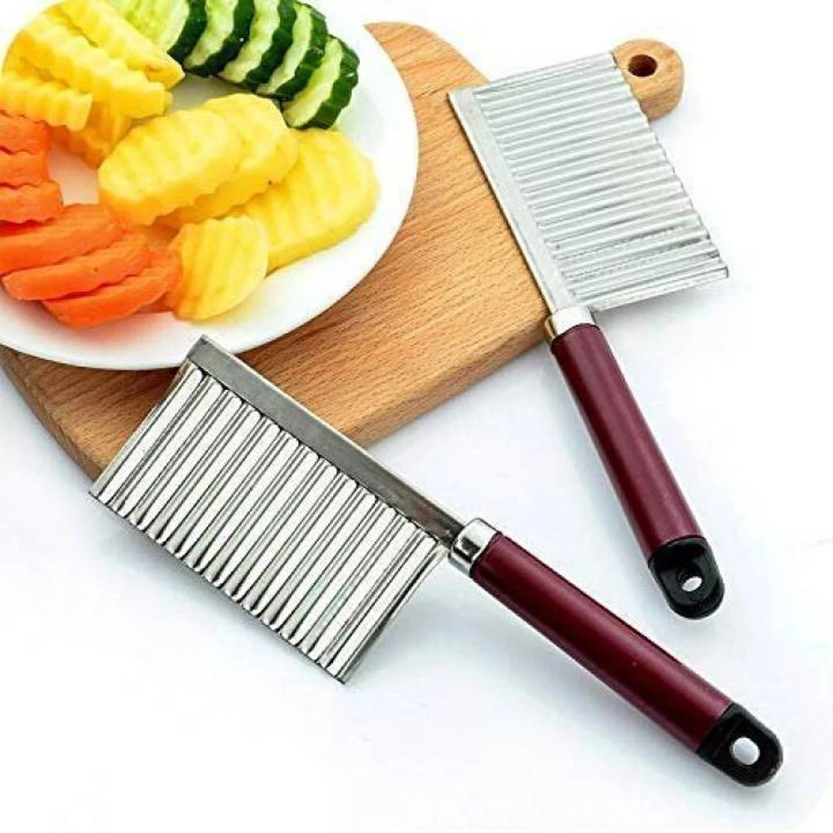 Potato French Fries Cutter Wavy Crinkle Knife Stainless Steel Serrated Blade Slicing Vegetable Fruit Slicer Kitchen Tool price in Pakistan
