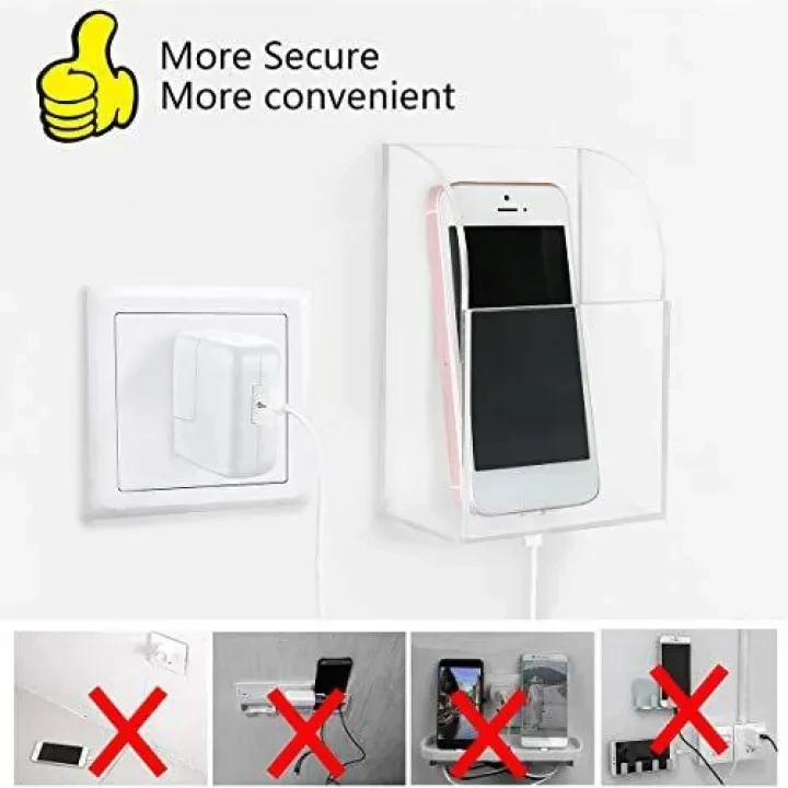 Transparent Acrylic Wall Mount Mobile Phone Charging Holder Stand AC Remote Holder 123 Campartments price in Pakistan