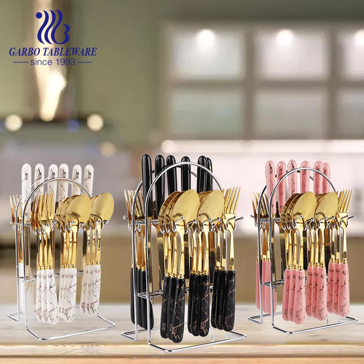 White Marblene Pattern Grip 24 Pcs Cutlery Set & Cutlery Holder price in Pakistan