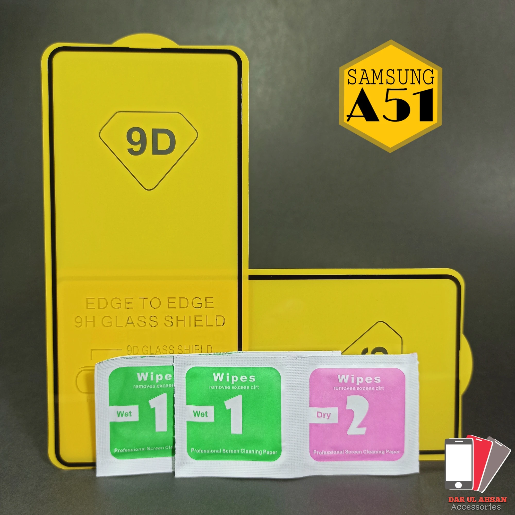 Samsung Galaxy A51 Full Coverage 9D Tempered Glass Screen protector – Full glued – With cleaning wipes price in Pakistan