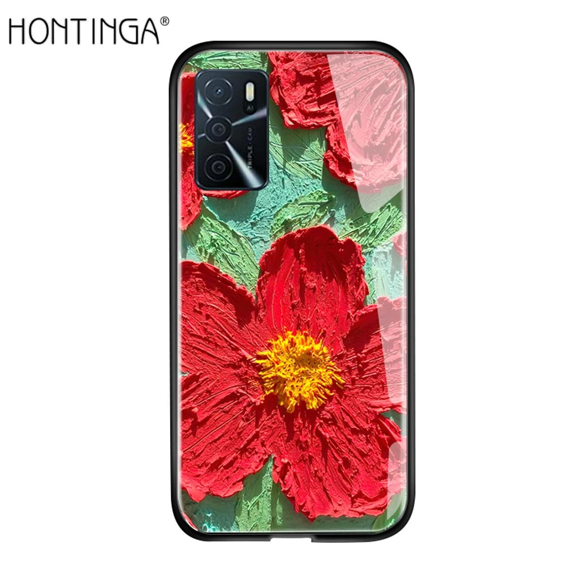 Hontinga for OPPO A16 A16S Mobile Cover INS Flowers Luxury Glass Phone Case price in Pakistan