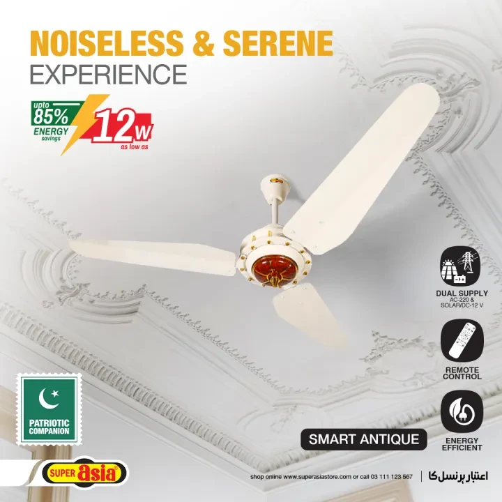 Super Asia Ceiling Fan Smart Antique AC-DC Inverter Fan 56 Inch Remote Control Option Brand Warranty price in Pakistan
