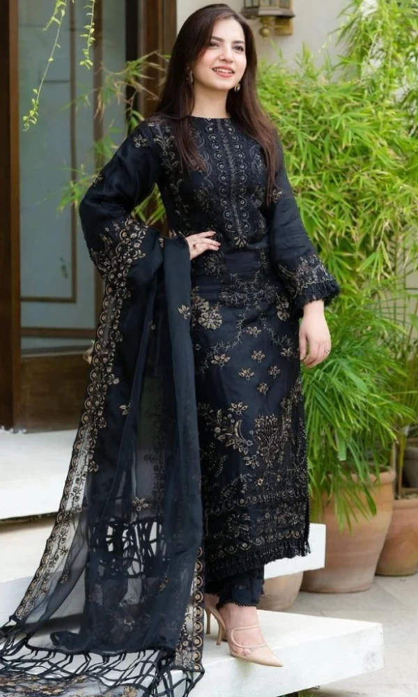 NISA – 3PC Lawn Embroidered Shirt With Embroidered Organza Dupatta price in Pakistan