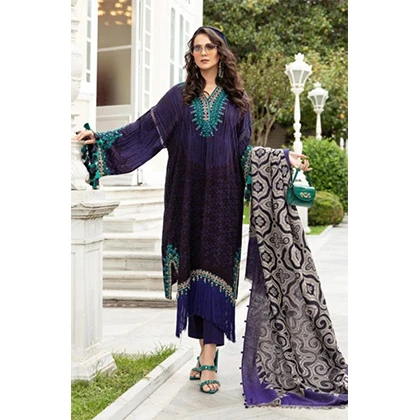 DC-204 – 3PC Lawn Neckline Embroidered Shirt with Printed Chiffon Dupatta (D) price in Pakistan