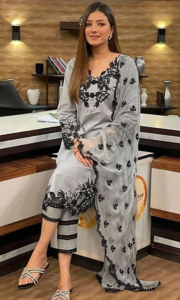 Agha Hassan-3PC Linen Embroidered Shirt (D) price in Pakistan