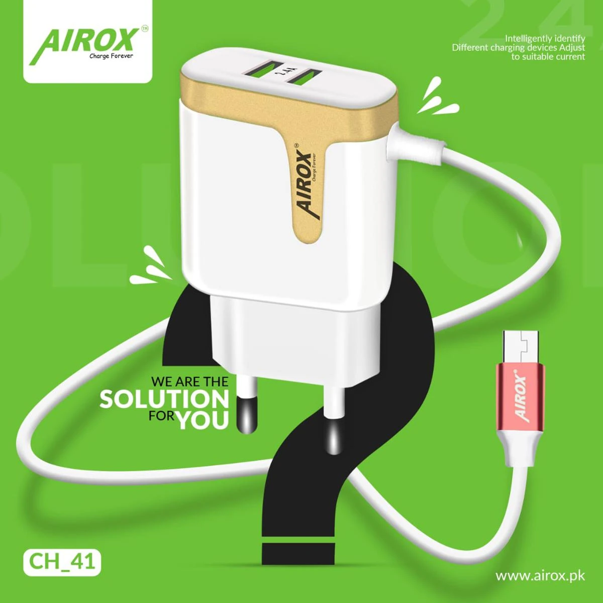 Airox Micro Usb Fast 2.4A Mobile Charger  Wall Charger  2 Usb  CH41 price in Pakistan
