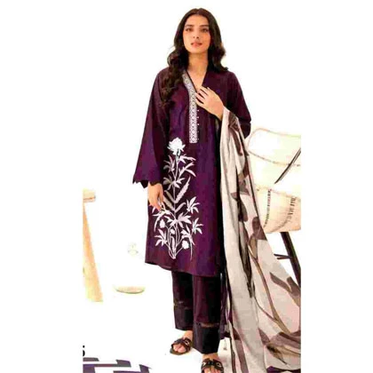 3Pc Neckline Embroidered Shirt with Printed Chiffon Dupatta (D) price in Pakistan
